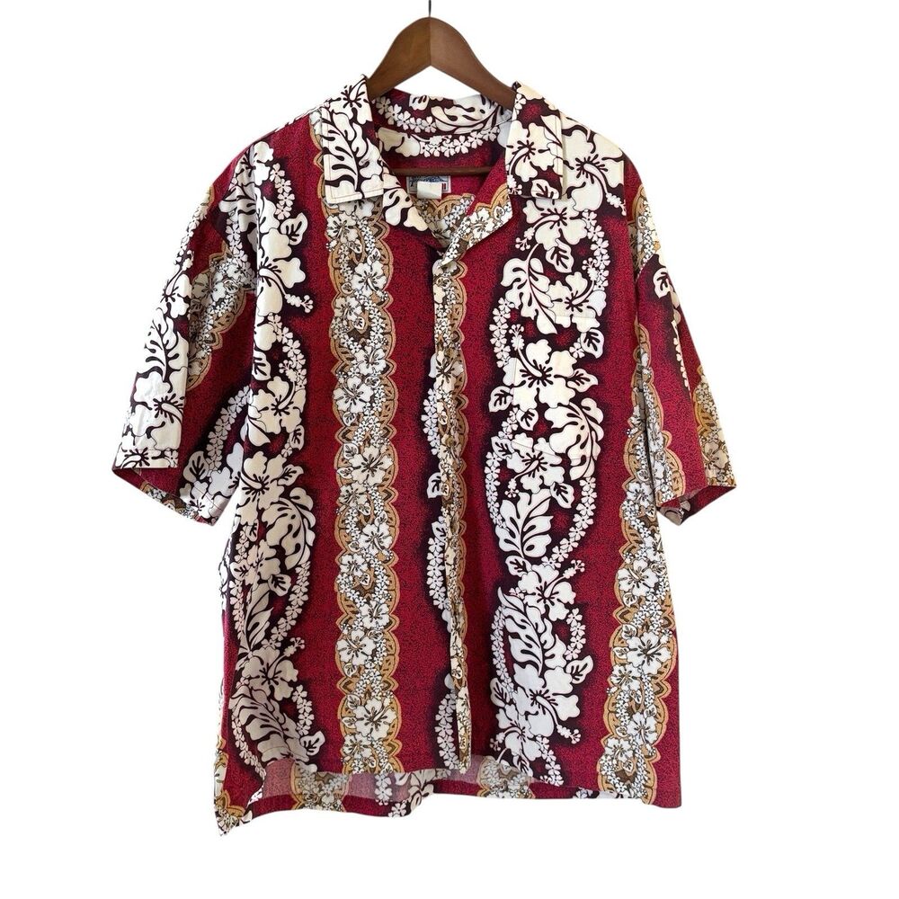 Vintage 90s Hawaiian Mens‎ Shirt 2XL Red Tropical Resort Short Sleeve Beach USA